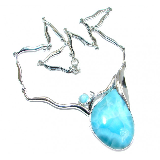 Sublime AAA+ Blue Larimar Swiss Blue Topaz Sterling Silver handmade necklace