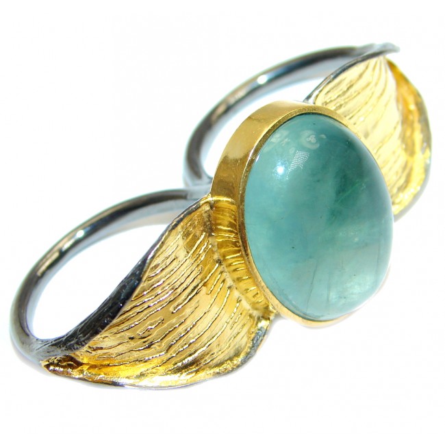 Dream Catcher Green Fluorite Gold over Sterling Silver Two fingers Ring s. 9