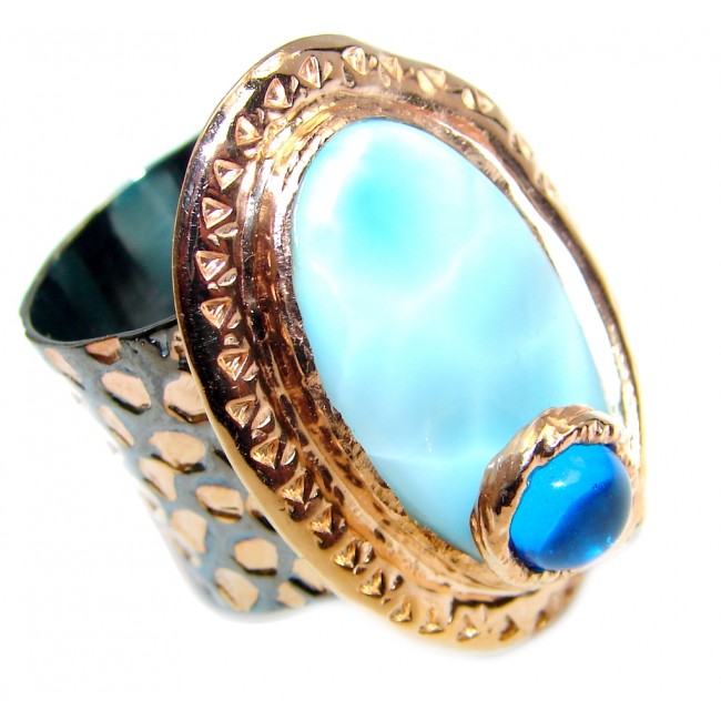 Genuine Larimar Blue Topaz Rose Gold Rhodium plated Sterling Silver handmade Ring size 6 1/2