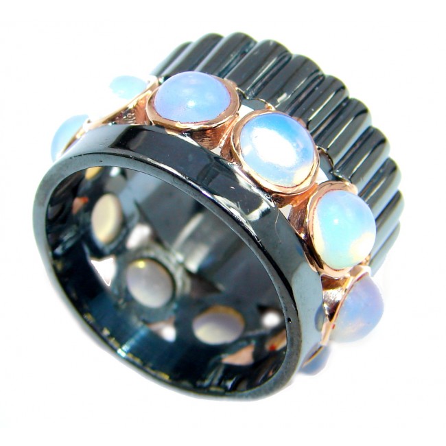 Rare Design Opalite Gold Rhodium Plated over Sterling Silver handmade ring s. 8