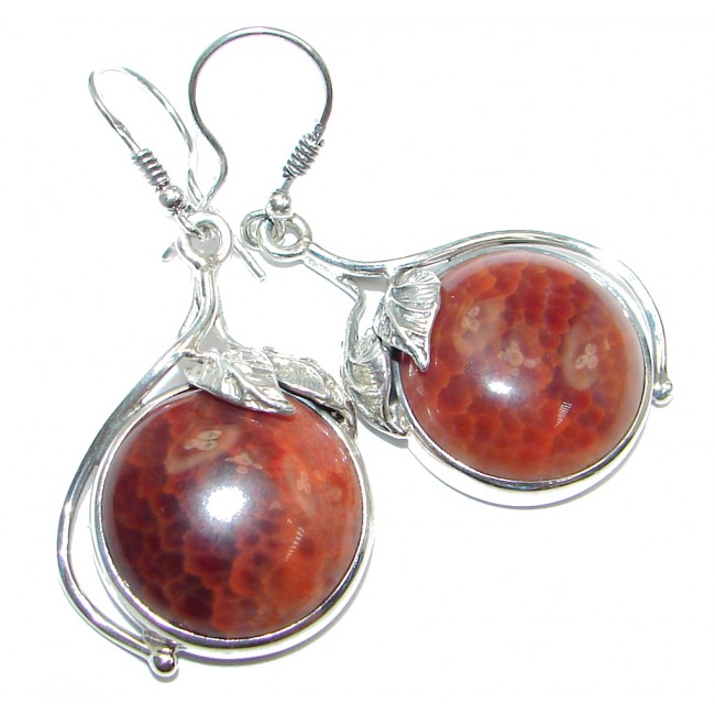 Orange Mexican Fire Agate Sterling Silver handmade earrings