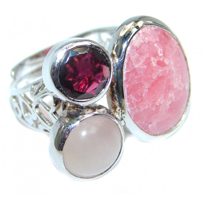 Amazing Pink Rhodochrosite Sterling Silver Ring size adjustable