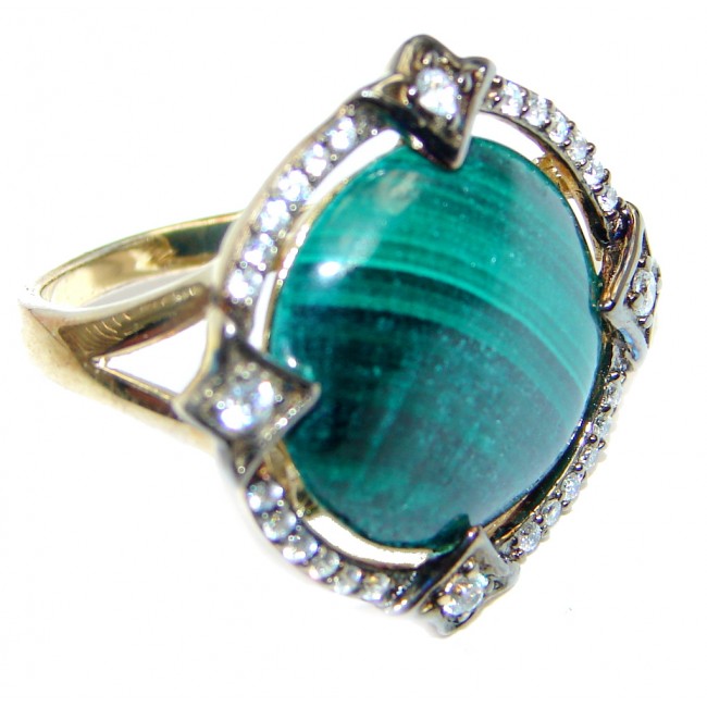 Natural Green Malachite Gold plated over Sterling Silver ring s. 8 1/4