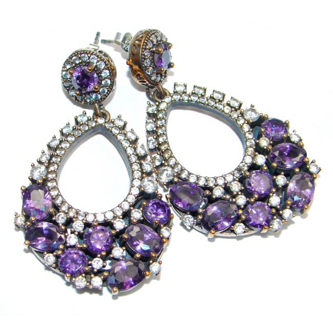 Victorian Style created Sapphire & White Topaz Sterling Silver stud earrings