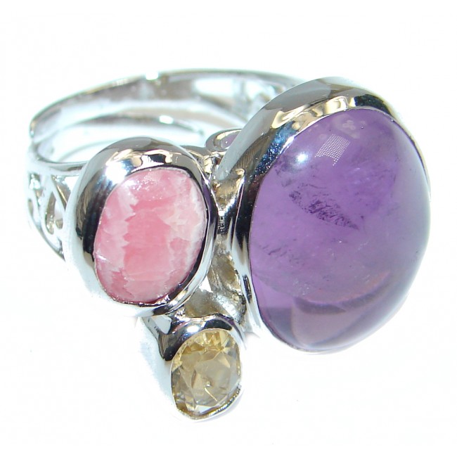 Outstanding Beauty Pink Amethyst Sterling Silver ring size adjustable