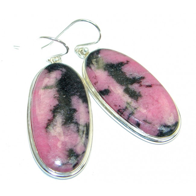 Huge and Bold Pink Rhodonite Sterling Silver handmade earrings