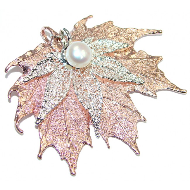 Stylish Deeped In Copper Leaves & Fresh Water Pearl Sterling Silver Pendant