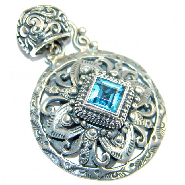 Genuine Swiss Blue Topaz Sterling Silver handmade Pendant