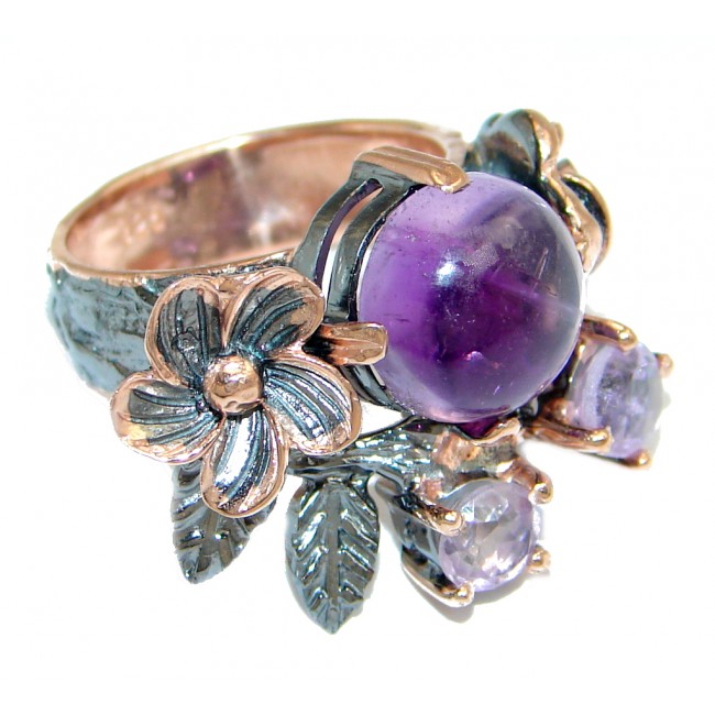 Genuine Pink Amethyst Rose Gold plated over Sterling Silver handmade ring size 7