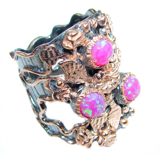 Lab. Pink Fire Opal Rose Gold Rhodium plated over Sterling Silver Ring size 7