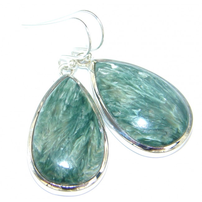 Big and bold Genuine Seraphinite Sterling Silver handmade earrings