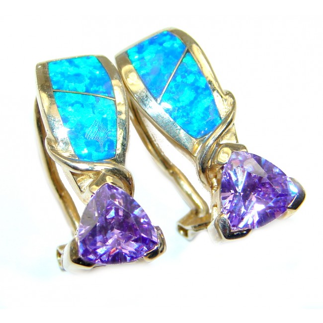 Exclusive Japanese Fire Opal & Cubic Zirconia Gold plated over Sterling Silver earrings
