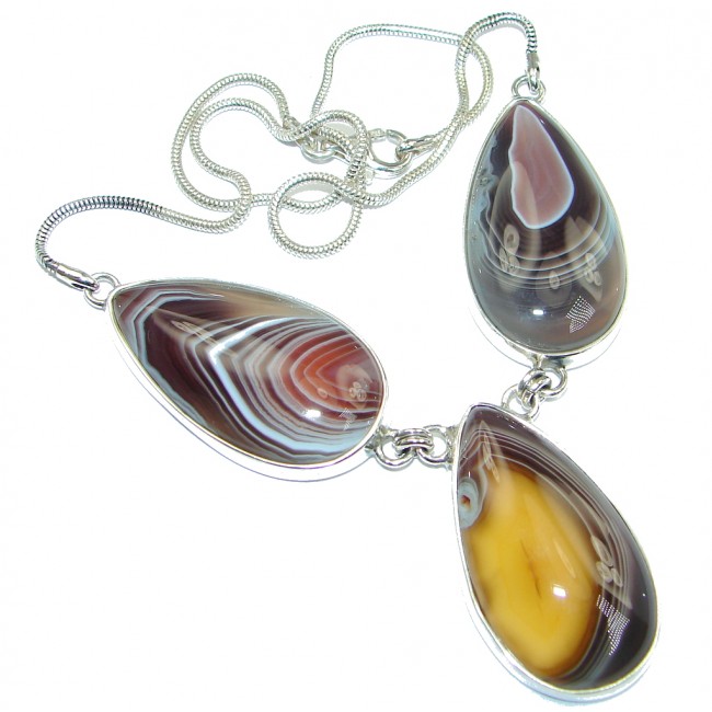 Giant Aura Of Beauty Natural Botswana Agate Sterling Silver handmade necklace