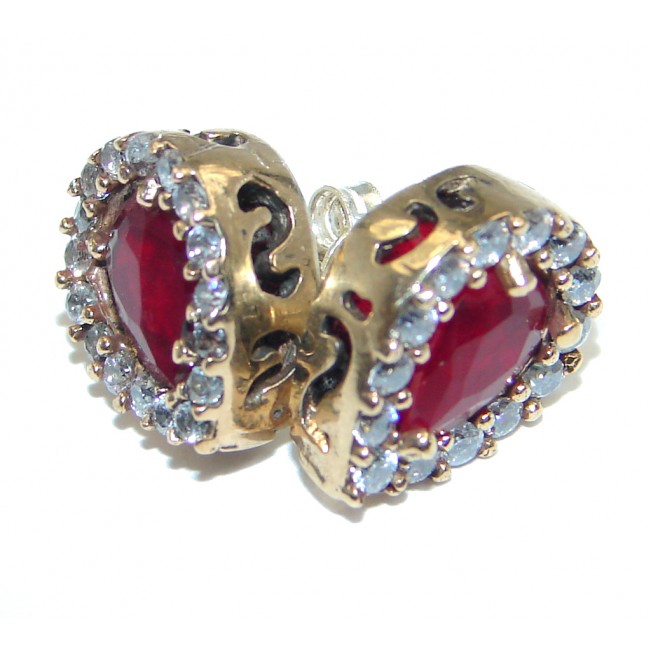 Victorian Style created Ruby Sterling Silver stud Earrings
