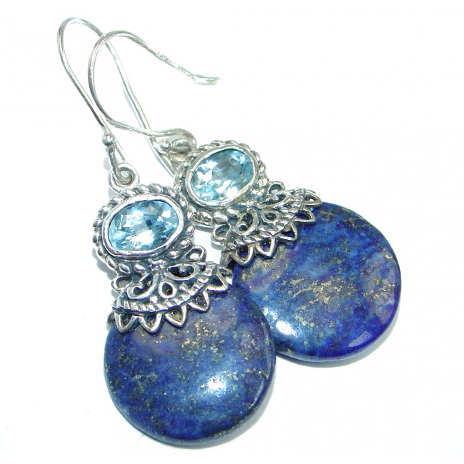 Perfect Blue Lapis Lazuli & Swiss Blue Topaz Sterling Silver earrings