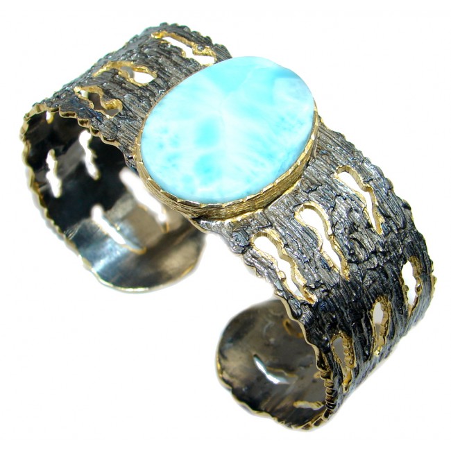 Chunky Blue Larimar Gold Rhodium plated over Sterling Silver Bracelet / Cuff