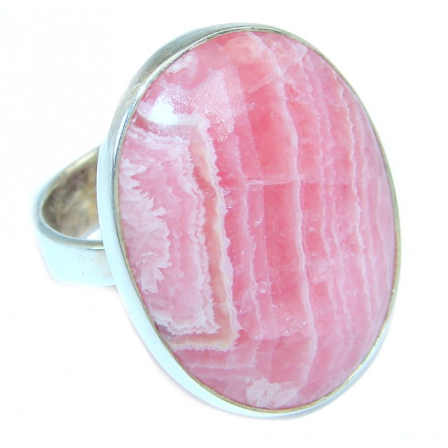 AAA quality Pink Rhodochrosite Sterling Silver Ring size 8 1/2