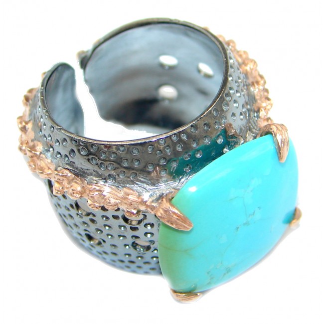 Sleeping Beauty Turquoise Rhodium Rose Gold Plated over Sterling Silver ring size adjustable