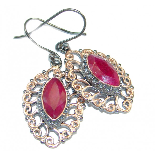 Victorian Style Red Ruby Rose Gold plated over Sterling Silver earrings