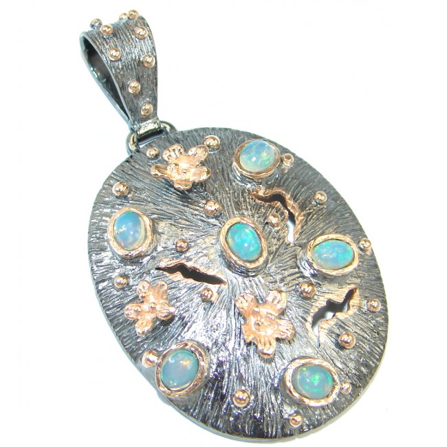 Ethiopian Opal Oxidized Gold plated Sterling Silver handmade Pendant