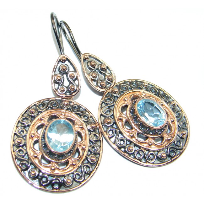 Genuine Swiss Blue Topaz Rose Gold plated over Sterling Silver Earrings