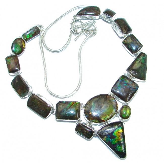 One of the kind Natural Canadian Ammolite Sterling Silver handmade necklace