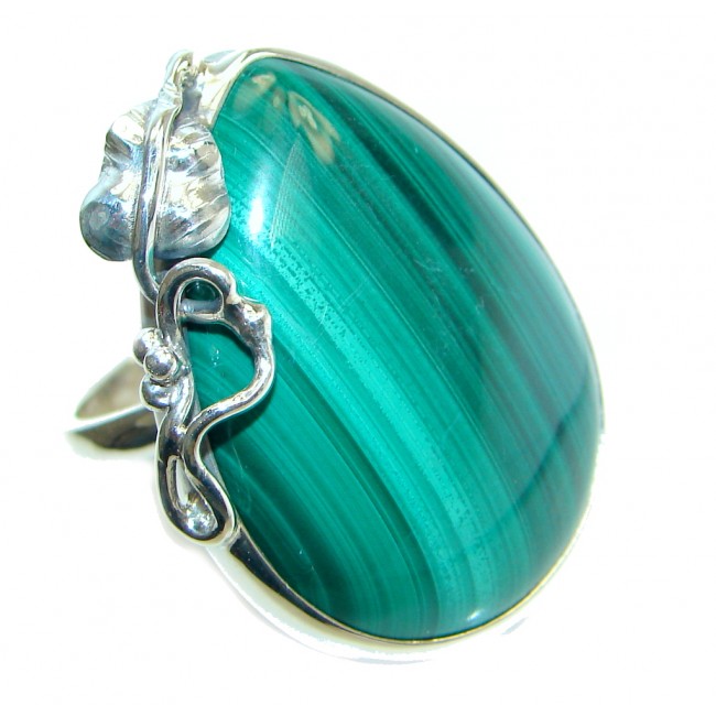 Natural AAA quality Green Malachite Sterling Silver handcrafted ring size adjustable