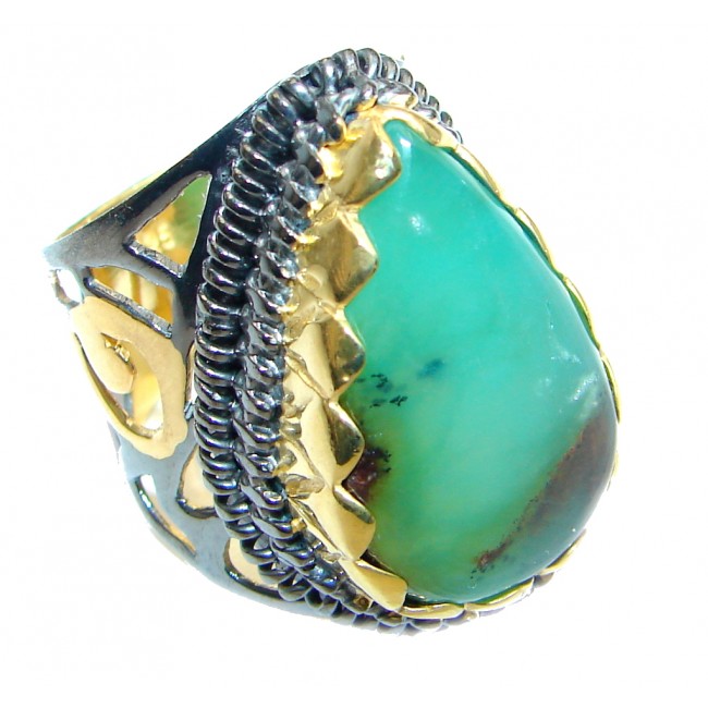 Authentic Green Chrysoprase Gold Rhodium plated over Sterling Silver ring s. 7 1/2