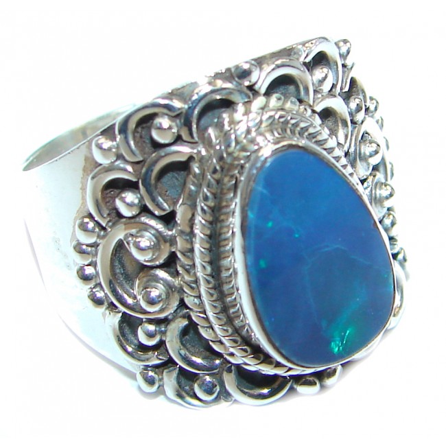 Doublet Fire Opal Oxidized Sterling Silver handmade Ring size 9