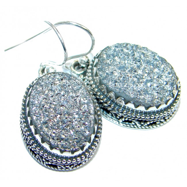 Perfect natural Star Dust Druzy Sterling Silver handmade earrings