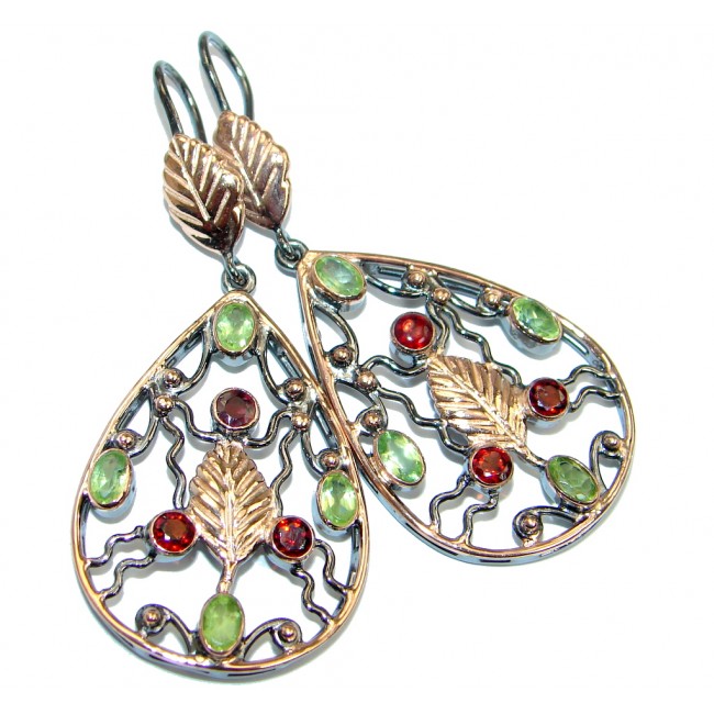 Natural Peridot Garnet Rose Gold Rhodium plated over Sterling Silver Earrings