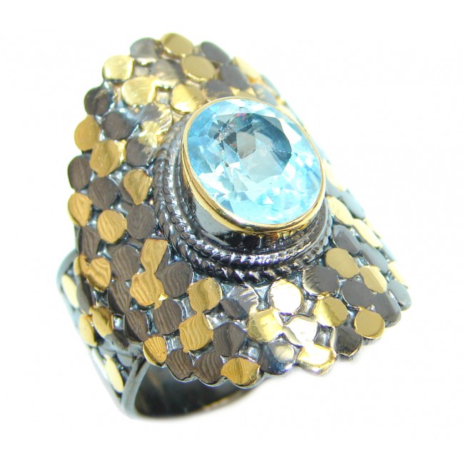 Large Swiss Blue Topaz Gold plated over Sterling Silver Ring size adjustable