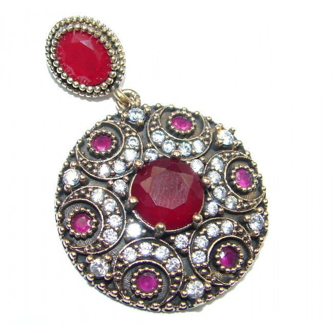 Victorian Style created Ruby Two tones Sterling Silver Pendant