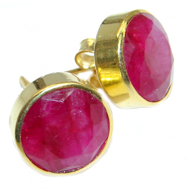 Delicate Pink Ruby Gold Plated Sterling Silver handmade earrings