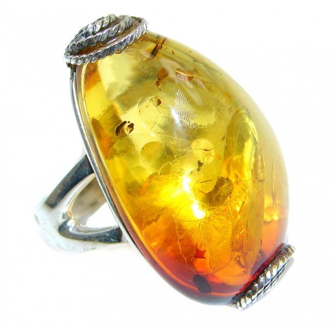 Natural Amber Oxidized Sterling Silver handmade Ring size 9
