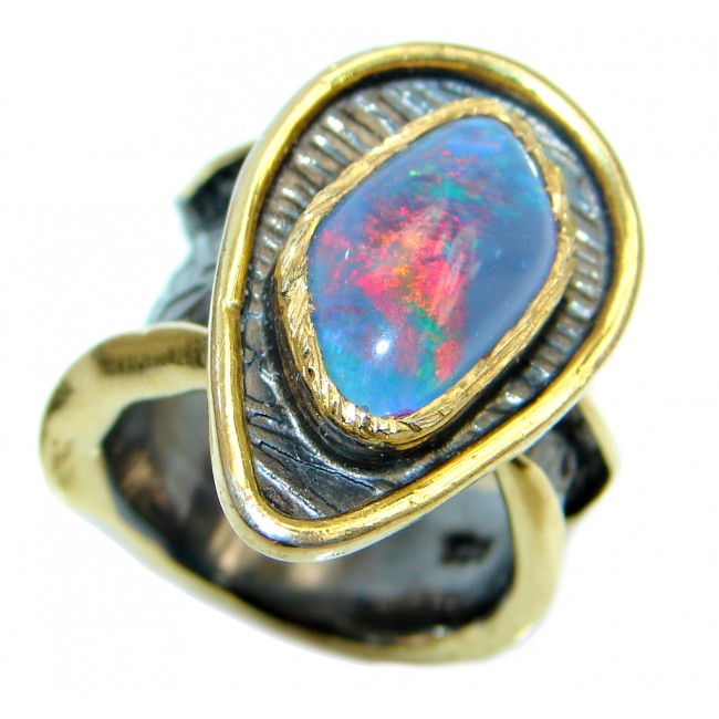 Genuine Doublet Fire Opal Gold Rhodium plated over Sterling Silver Ring size adjustable