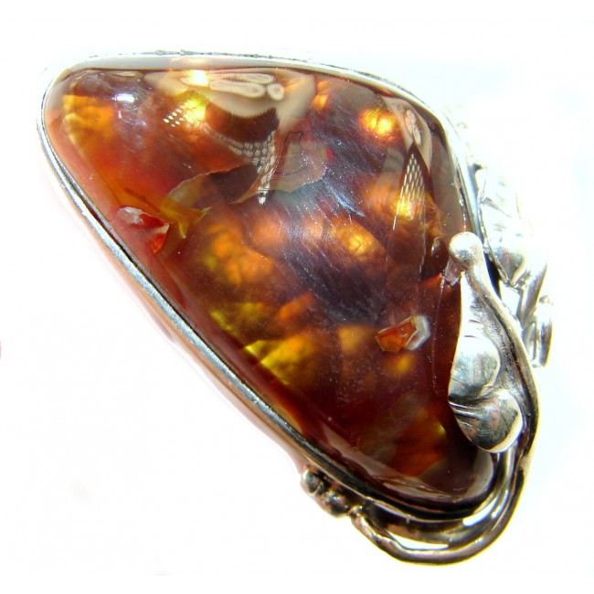 Bohemian Style Genuine Fire Agate Mexican Sterling Silver Ring size adjustable