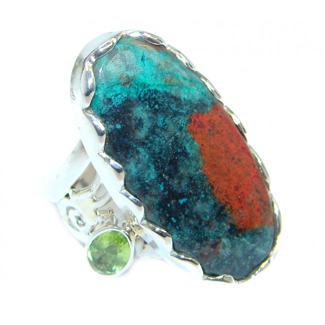 Perfect Sonora Jasper Peridot Sterling Silver handcrafted Ring size adjustable