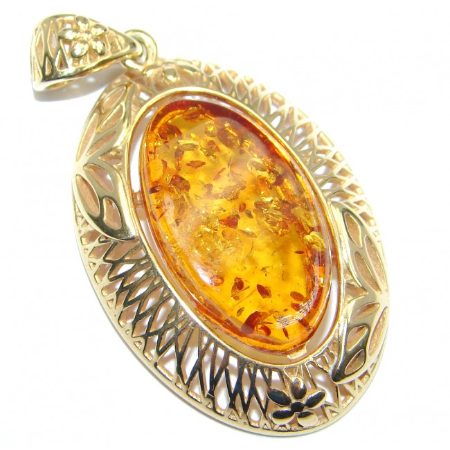Vintage Design natural Baltic Amber Rose Gold plated with Sterling Silver handmade Pendant