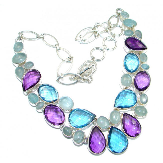 Chunky created Multicolor Quartz Sterling Silver handcrafted necklace
