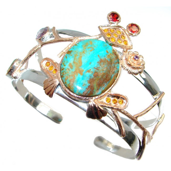 Lucky Frog Genuine Chrysocolla Gold plated over Sterling Silver handmade Bracelet Cuff