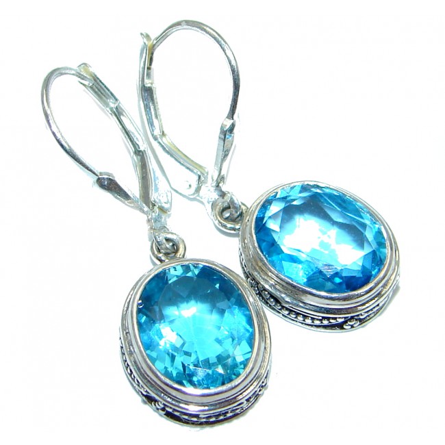 Rich Setting Ocean Blue Swiss Topaz Sterling Silver handmade Earrings
