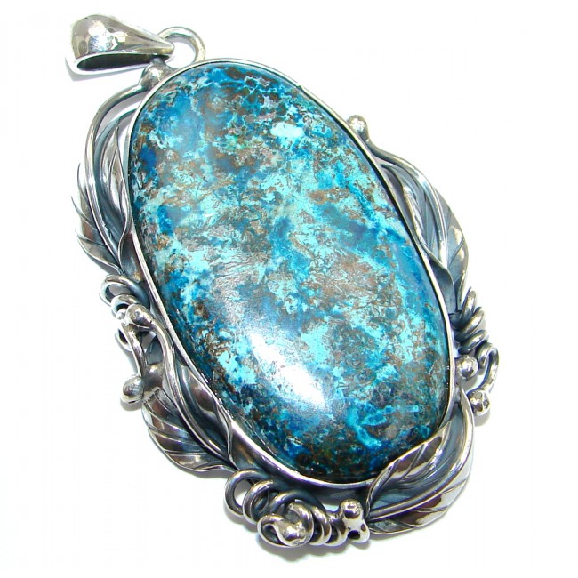 Big Blue Azurite Oxidized Sterling Silver handcrafted Pendant