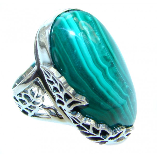 Natural AAA quality Malachite Sterling Silver handcrafted ring size adjustable