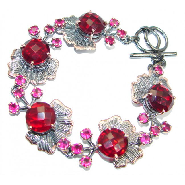 Amazing Flawless Passion Red created Ruby Rose Gold Rhodium plated over Sterling Silver Bracelet