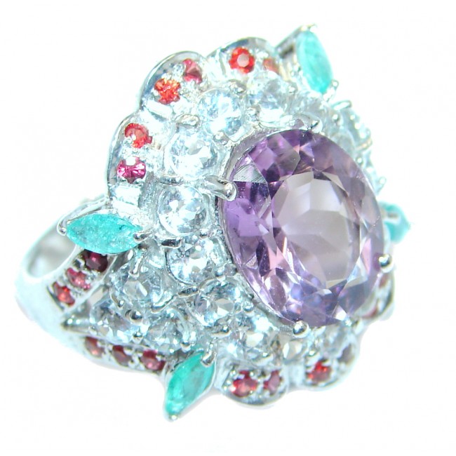 Genuine Amethyst Emerald Ruby Sterling Silver ring size 7 1/2