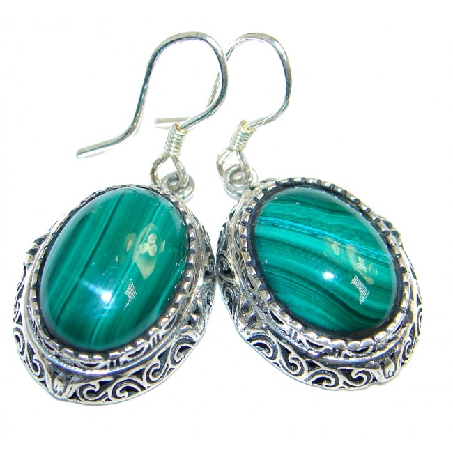 Fancy Green Malachite Sterling Silver handmade earrings