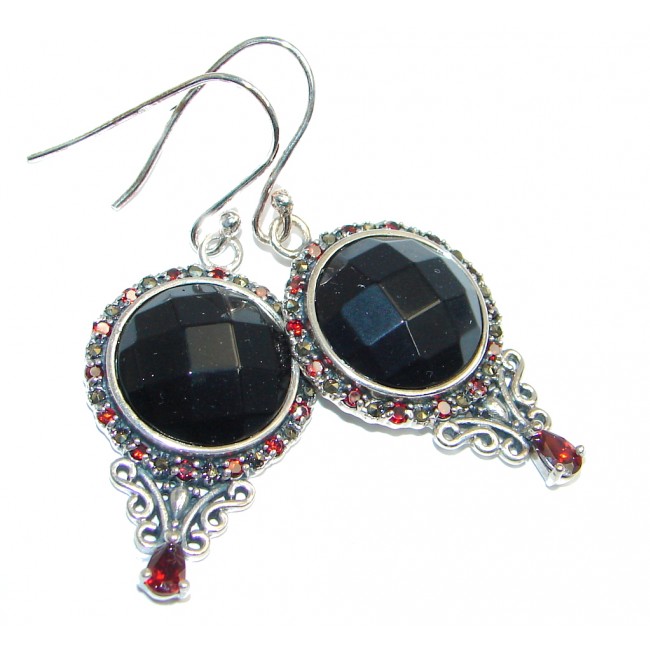 Perfect Aura Black Onyx Garnet Sterling Silver earrings