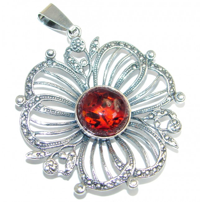 Vintage Style natural Baltic Amber Sterling Silver handmade Pendant