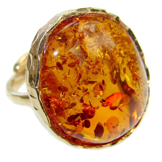 Genuine Baltic Polish Amber Gold plated over Sterling Silver handmade Ring size adjustable